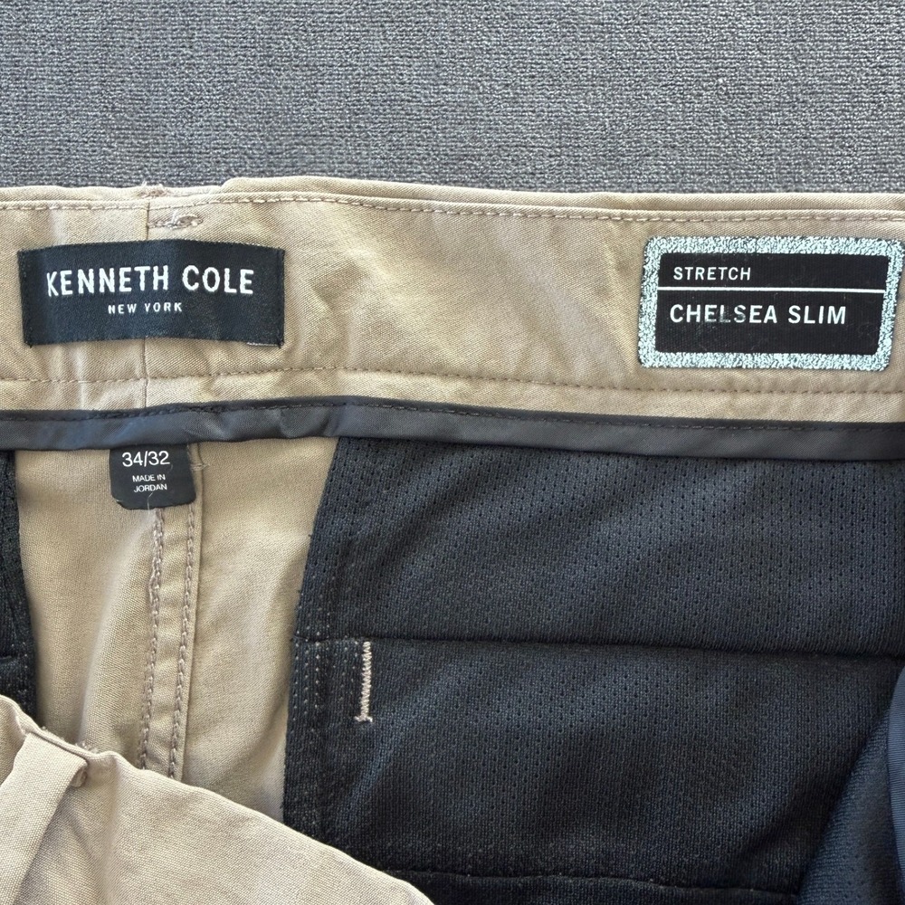 Kenneth Cole Chelsea Slim Chinos Men 34x31 Khaki Business Casual Normcore Preppy - Picture 4 of 9